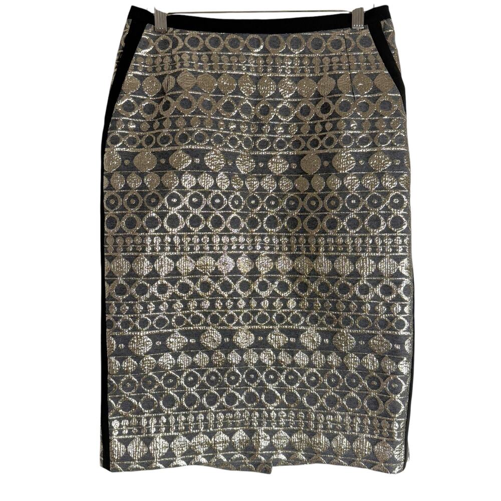 MaxMara Weekend Black Gold Geometric Jacquard Pencil Skirt Size 8